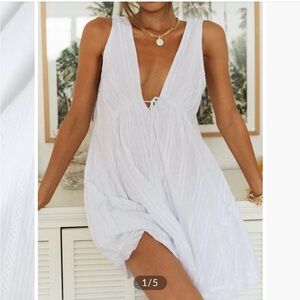 Cotton open back white linen dress